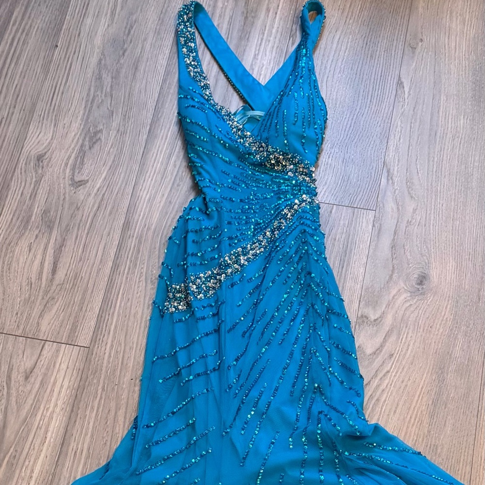 Sean Collection Teal Beaded Mermaid Prom Dress | Size 0 Formal Gown | Prom 2026